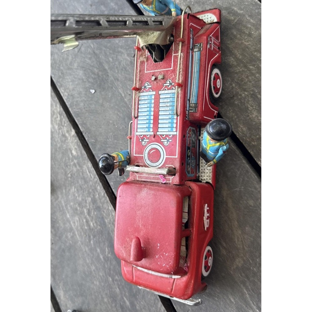 Vintage Tin Friction Fire Truck Toy Vehicle, Working Collectible